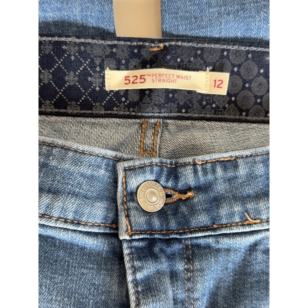 Levi's 525 Perfect Waist Straight Leg Jeans Women's 12 Petite Blue Stretch - Picture 4 of 6